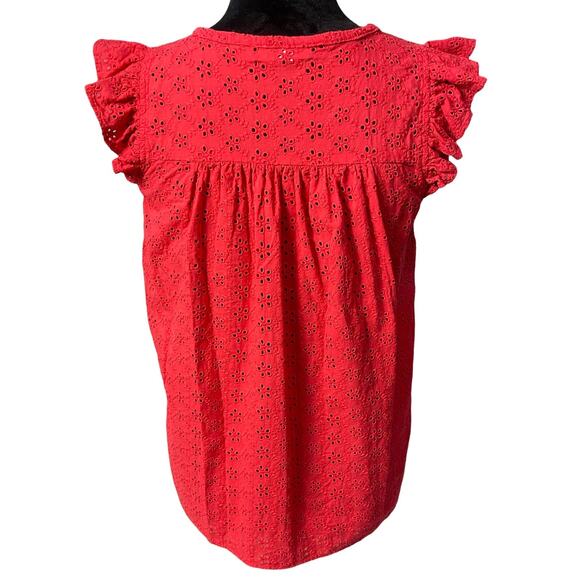 Madewell Womens Red Eyelet Flutter Sleeve Top Sleeveless Size XS - Picture 9 of 9